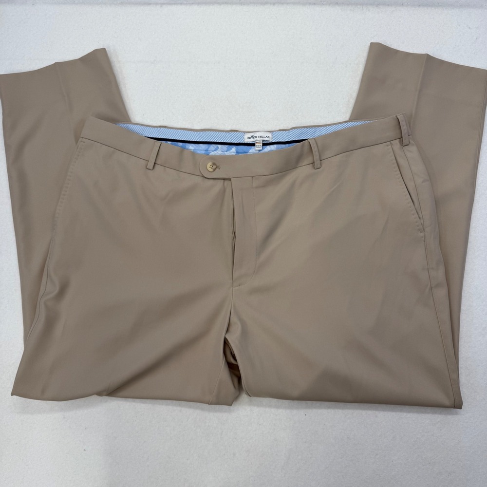 Peter Millar Mens 44x32 Performance Khaki Tan Flat Front Golf Pants MF18EB78FB